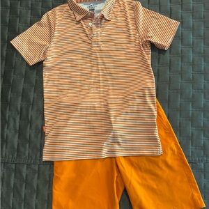 Striped Orange Kids Polo Shirt & orange shorts